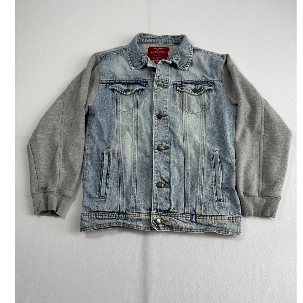 Patrol Jeans Denim Jacket Mens Medium Blue Grey‎ Hybrid Jersey Sleeve LDJ-005